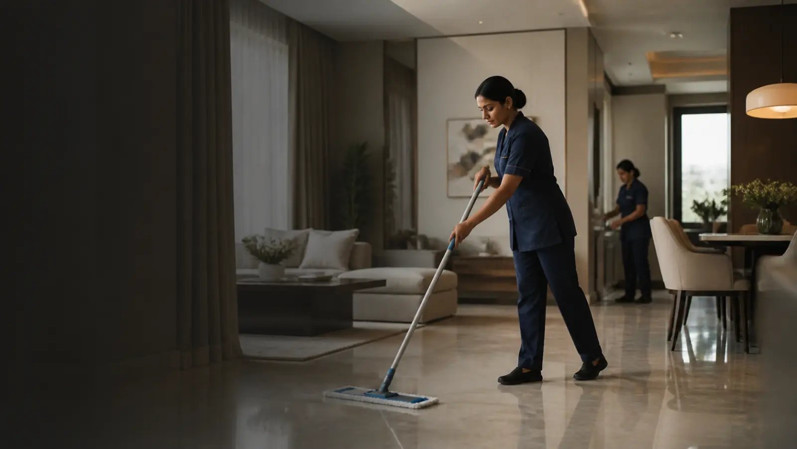 Professional cleaner at work in a contemporary home